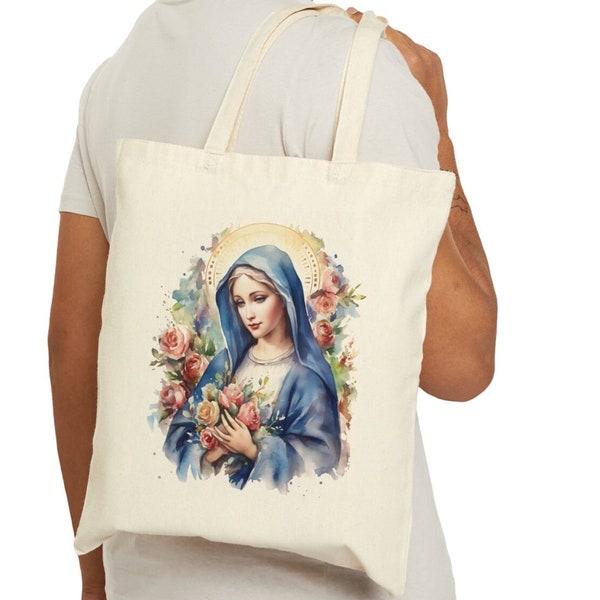 Sac fourre-tout Vierge Marie | Sac fourre-tout mère Mary | Sac fourre-tout en toile | Sac cadeau catholique | Cadeau chrétien | fourre-tout religieux |