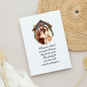 Afdrukbare kerststal kerstkaart Instant Download Heilige Familie kerstkaart Katholieke wenskaarten Religieuze afdrukbare kerstkaart