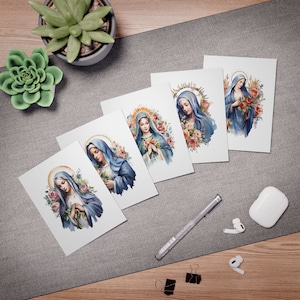 Juego de tarjetas de felicitación de la Virgen María / Juego de tarjetas de felicitación católicas / Paquete de tarjetas de felicitación religiosas / Tarjetas de notas religiosas