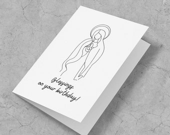 Afdrukbare zegeningen op je verjaardagskaart Instant Download Heilige Maria Notitiekaart Katholieke wenskaarten Afdrukbare katholieke verjaardagskaart