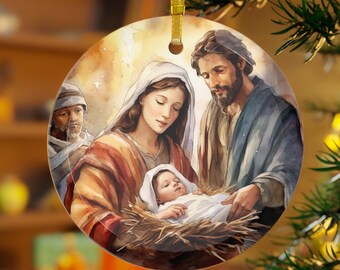 Nativity Christmas Glass Ornament | Holy Family Ornament | Glass Ornament | Religious Ornament | Catholic Christmas Gifts