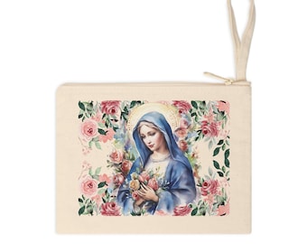 Chapel Veil Mass Bag Catholic Mary Bag Blessed Mother Rosary Pouch Tote Cotton Canvas Zipper Pouch Catholic Accessories Bag