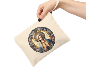 Chapel Veil Mass Bag Catholic Mary Bag Blessed Mother Rosary Pouch Tote Cotton Canvas Zipper Pouch Catholic Accessories Bag