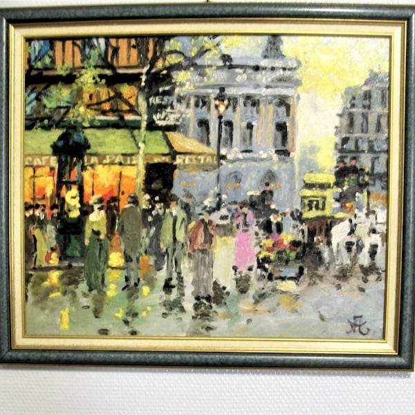 framed painting Café de la Paix Paris,Paris impressionist painting 18,11 x 21,25 pouces