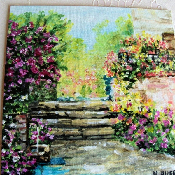 Peinture Impressionniste paysage fleuri , paysage de Provence pour décor de mur