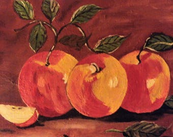 Peinture à l'huile au  couteau pommes du verger