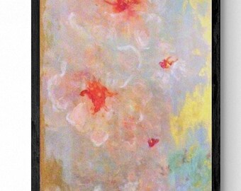 Coral turquoise and gold abstract painting for wall décoration