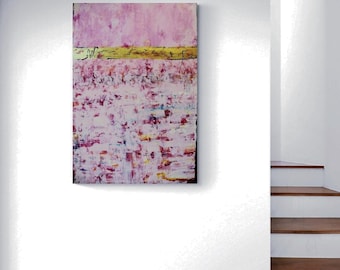 Large pink abstract textured gold leaf painting for wall décoration