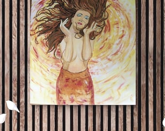 Figurative painting of a radiant woman, feminine wall art