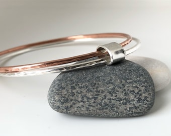 Silver and copper double hammered bangles