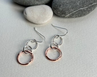 Silver and copper drop earrings