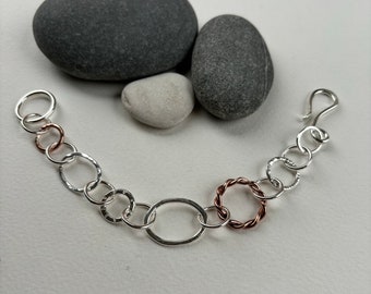 Handmade silver and copper jumble bracelet