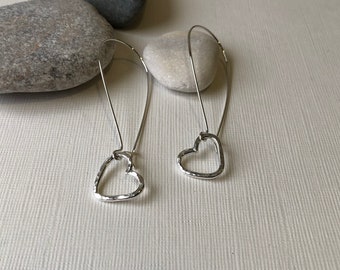 Silver heart drop earrings