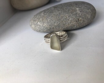 Silver seaglass stacking rings - white seaglass ring - sterling silver