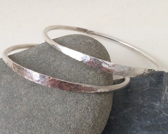 Silver part hammered bangle