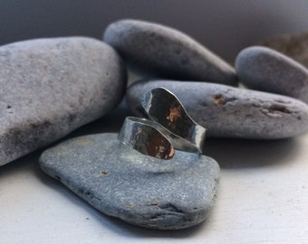 Silver hammered wrap ring