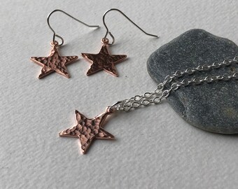 Small Copper star drop earrings