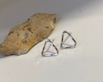 Silver triangle stud earrings