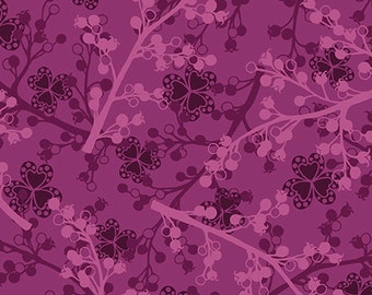 Berries Plum Purple Fabric by the yard from Jubilee Silver Collection by Amanda Murphey for Benartex 5497-66