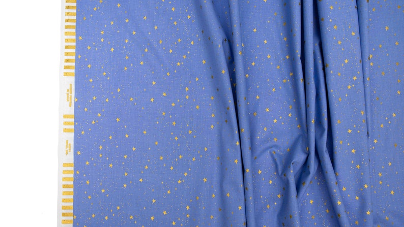 Primavera Stars Periwinkle Blue with Metallic Gold Star Accents Fabric by the yard from Rifle Paper Co for RJR RP310-PE5M image 6