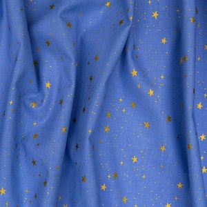 Primavera Stars Periwinkle Blue with Metallic Gold Star Accents Fabric by the yard from Rifle Paper Co for RJR RP310-PE5M image 4