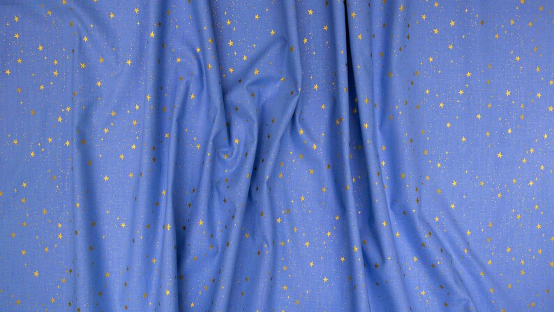Primavera Stars Periwinkle Blue with Metallic Gold Star Accents Fabric by the yard from Rifle Paper Co for RJR RP310-PE5M image 5