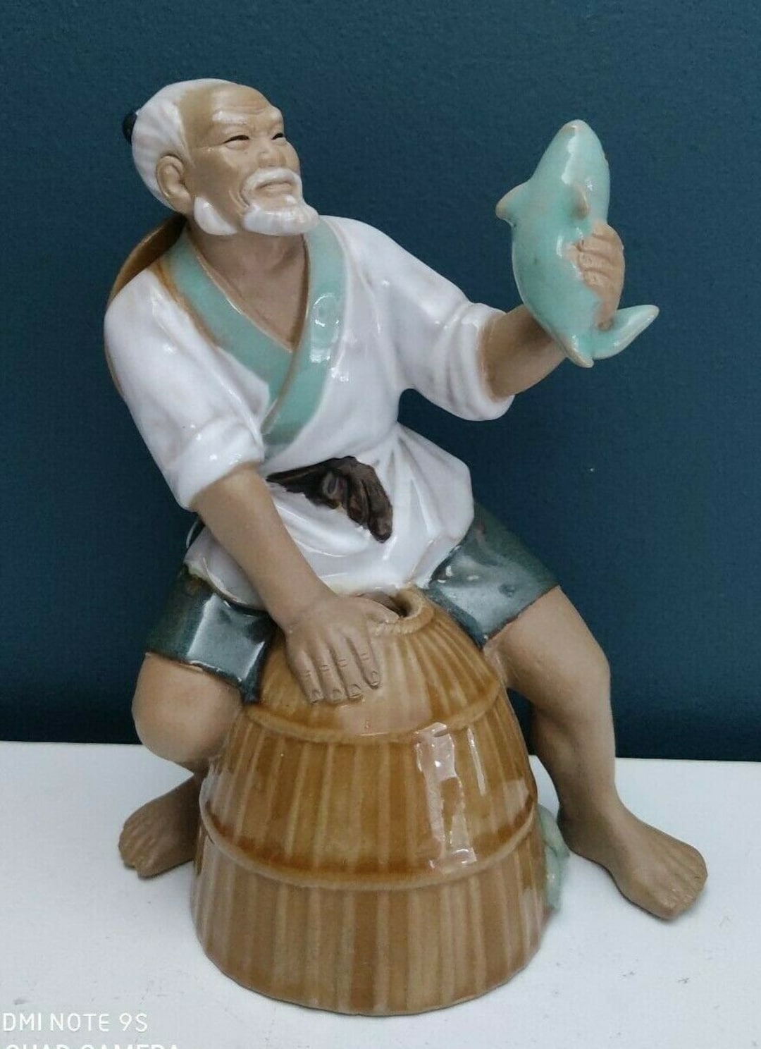 Chinese Shiwan Asian Chinese Figurine Fisherman With Basket Mud Man