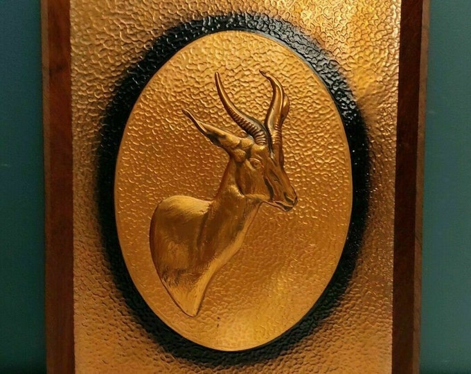 Vintage Copperama South Africa 3D springbok Gazelle Wall Plague Picture