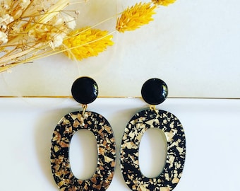 Boucles d'oreilles en acétate pailleté doré et noir