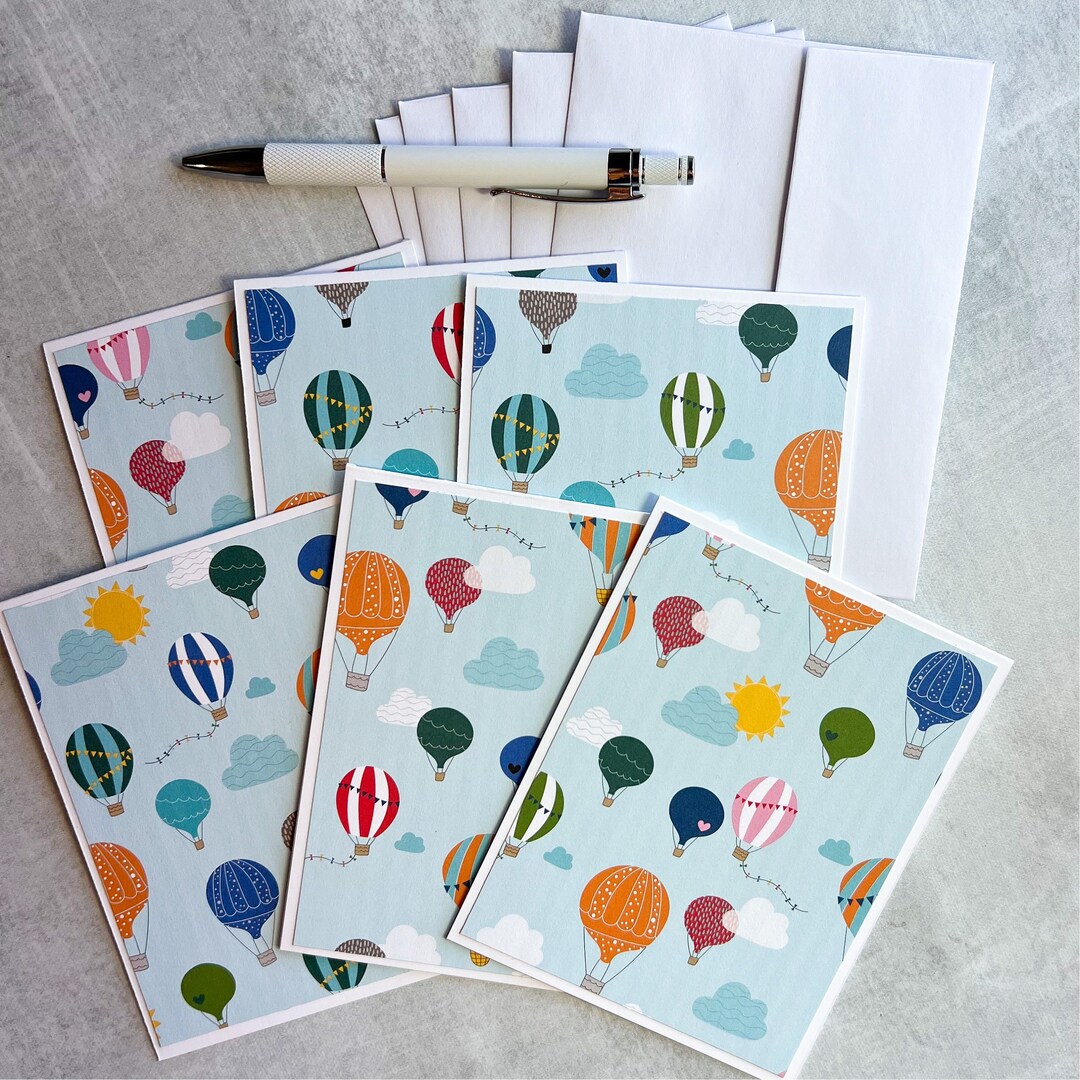 Set of Six Handmade Hot Air Balloon Cards Balloon Card Set With