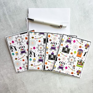 Set of 4 handmade Halloween cards! Cute, funny kids or adults Halloween party cards. Doodlebug designs! Halloween card set with envelopes!