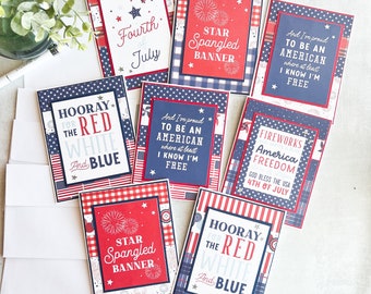 Set of EIGHT gorgeous Patriotic cards!  Great for Fourth of July, America themed, Independence Day, Veteran’s Day, Hero, Military