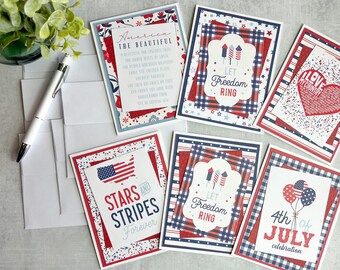 Set of SIX gorgeous Patriotic cards!  Great for Fourth of July, America themed, Independence Day, Veteran’s Day, Hero, Military