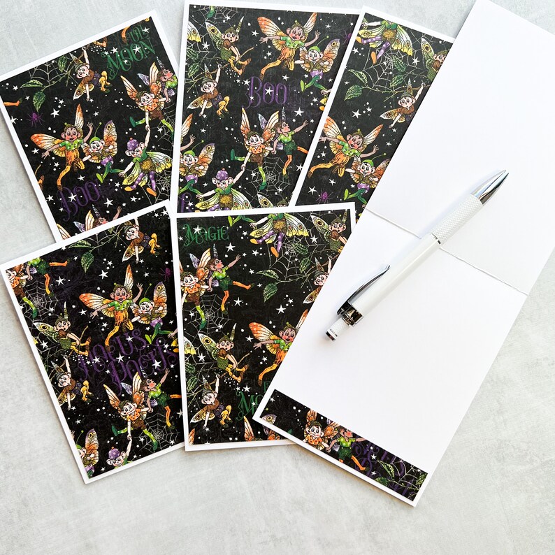 Set of 6 Handmade, Adorable Fairy Halloween Note Cards Whimsical ...