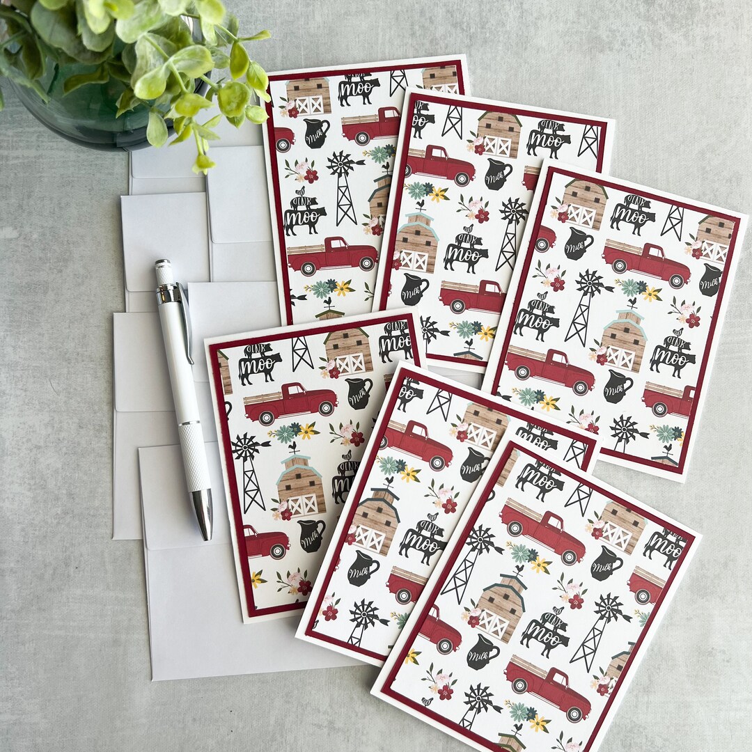 Set of 6 Farmhouse Life Handmade Note Cards — Cows, Vintage Truck- Barn ...