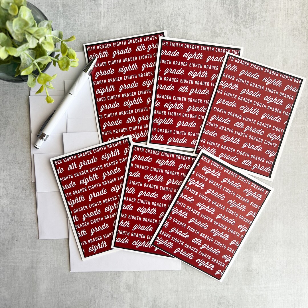 Set of SIX Eighth Grade Note Cards! 8th Grade Graduation Cards, Middle ...