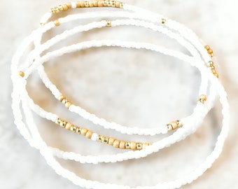 White Gold Seed Bead Bracelet, Beaded Bracelet, Stretch Bracelet