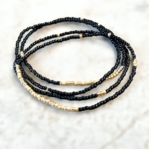 Pulsera de cuentas de semillas de oro negro, pulsera de cuentas, pulsera elástica, joyería de cuentas, pulseras de cuentas de semillas, pulsera elástica de cuentas de semillas