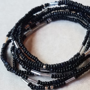 Pulsera de cuentas de semillas de plata negra, pulsera con cuentas, pulsera elástica, joyería con cuentas, pulseras de cuentas de semillas, pulsera de cuentas de semillas elásticas