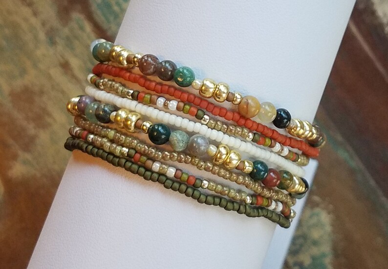 stretch seed bead bracelet seed bead bracelets beaded jewelry Green gold seed bead bracelet beaded bracelet stretch bracelet