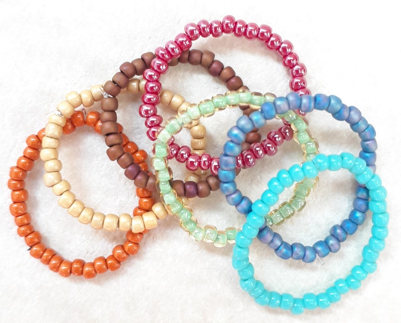 boho jewelry stretch ring single seed bead rings stretch rings stacking rings set of rings beaded rings Seed bead rings