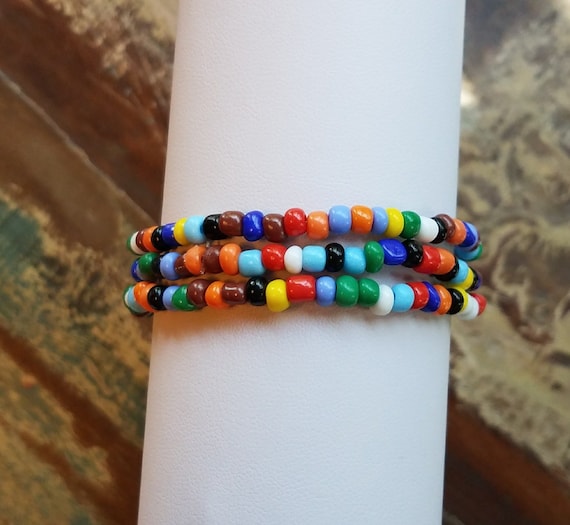 multi Metallic color glass seed bead bracelets, Boho Buy Two Get Free  Shipping!