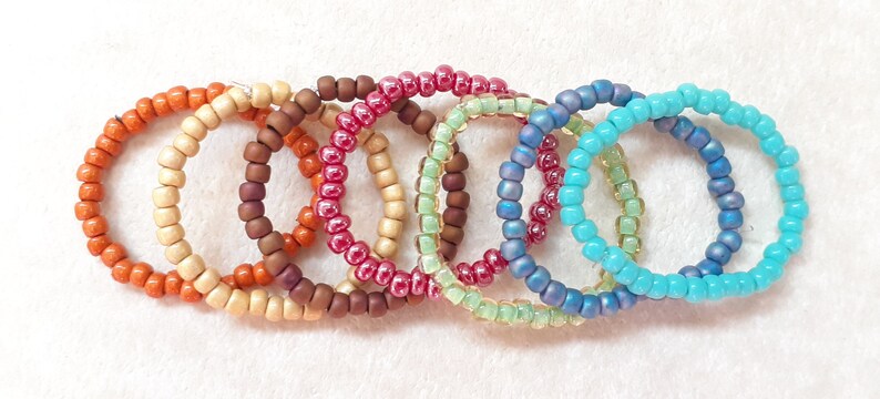 boho jewelry stretch ring single seed bead rings stretch rings stacking rings set of rings beaded rings Seed bead rings