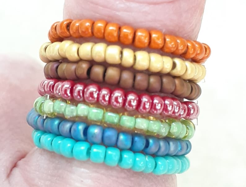 boho jewelry stretch ring single seed bead rings stretch rings stacking rings set of rings beaded rings Seed bead rings