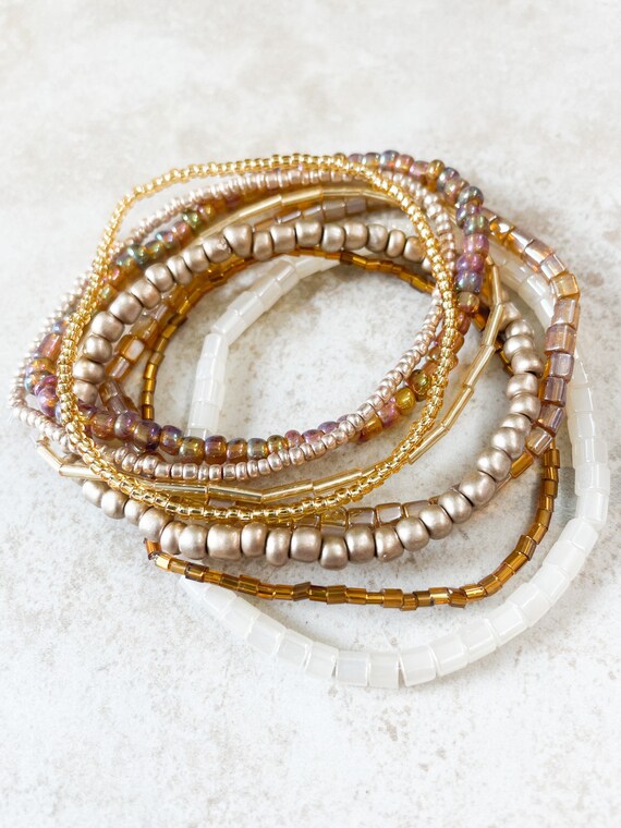 Brown and Gold Seed Bead Bracelet Beaded Bracelet Stretch