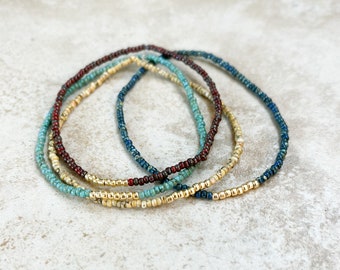 Picasso mix seed bead bracelet, stretch set of 4, beaded bracelets, stretch bracelet, beaded jewelry, stacking bracelets