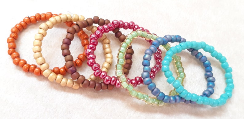 boho jewelry stretch ring single seed bead rings stretch rings stacking rings set of rings beaded rings Seed bead rings
