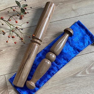 Gift set - 2 Exclusive Tai Chi Ban (Rod for Taiji and Guide or Taiji Ruler) made of European Walnut wood and a beautiful satin storage bag