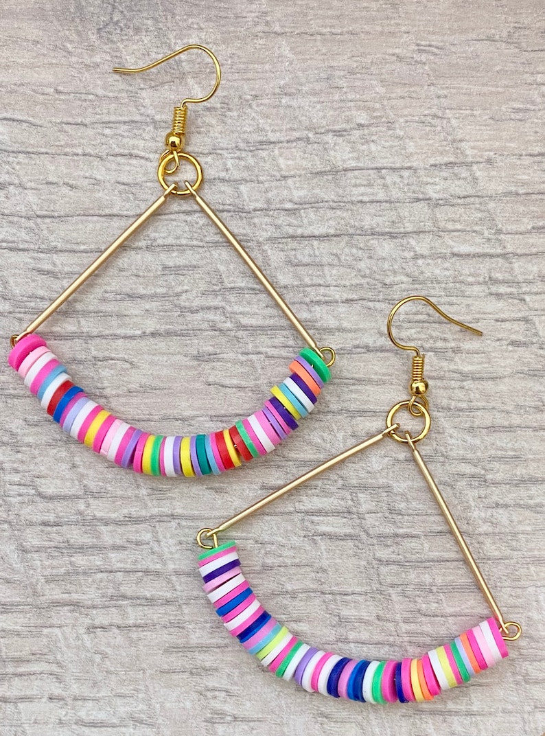 Rainbow Polymer Clay Heishi Beads Earrings Etsy