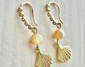Dainty Golden Mother of Pearls Earrings